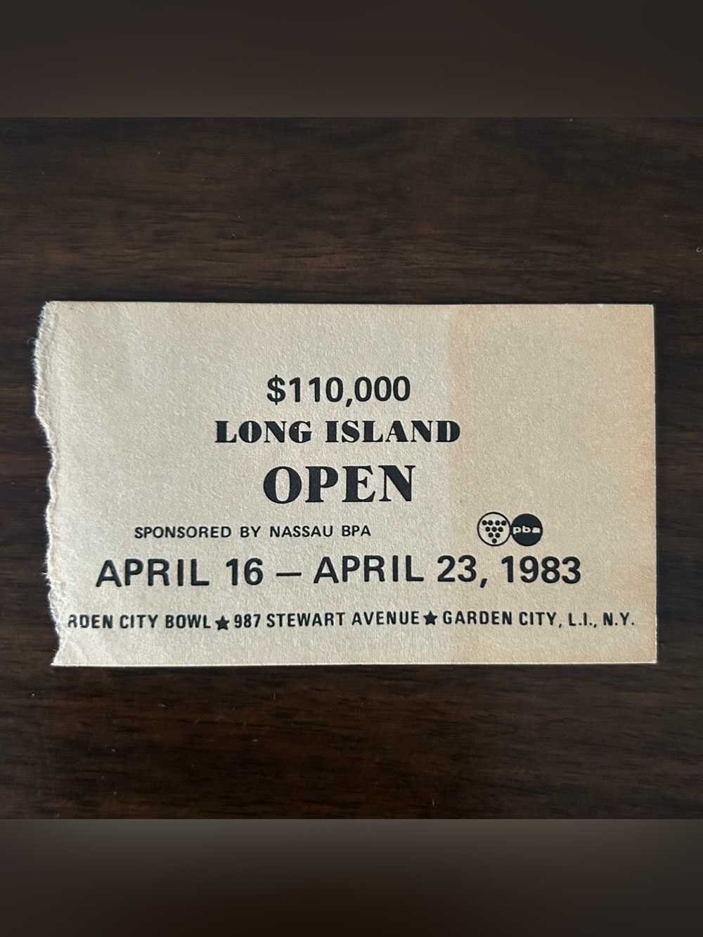 Vintage 1983 Long Island Open Professional Bowlers Association PBA Ticket Stub